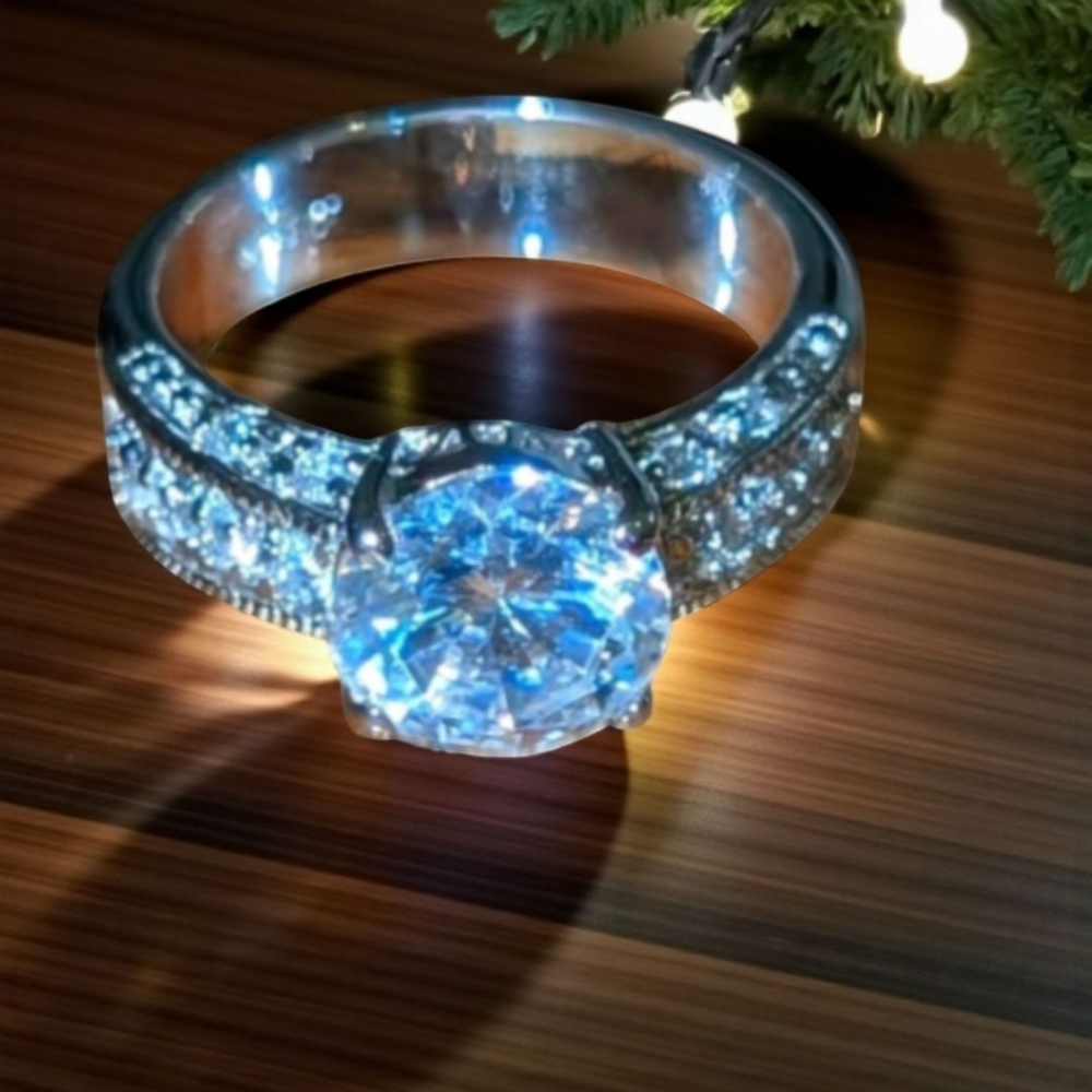 Glamorous Signed .925 Silver Ring With Dazzling R… - image 2